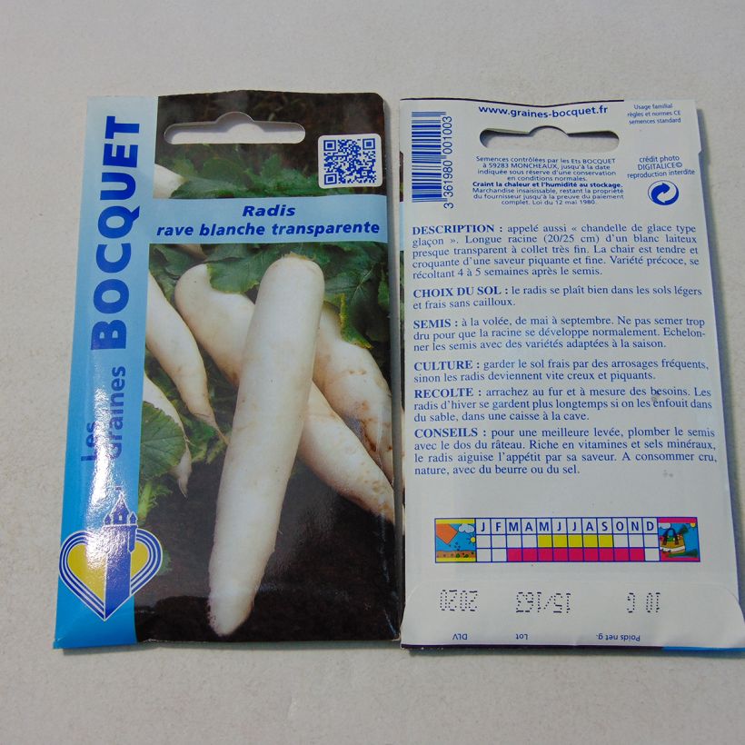 Ejemplo de ejemplar de Rábano Rave blanche transparente saco de 800 semillas (10g) tal y como se entrega