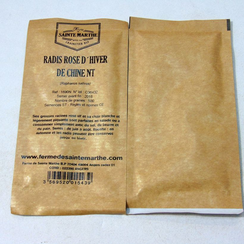 Ejemplo de ejemplar de Rábano Rose d'hiver de Chine no tratada - Ferme de Sainte Marthe saco de 500 semillas (5g) tal y como se entrega