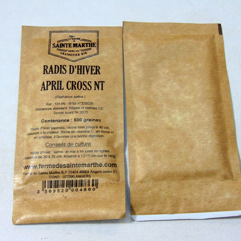 Ejemplo de ejemplar de Rábano April Cross saco de 500 semillas (7g) tal y como se entrega