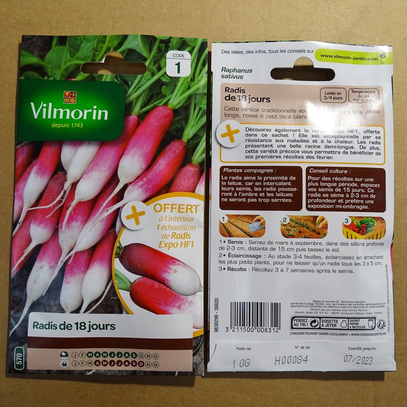 Ejemplo de ejemplar de Rábano de 18 jours + Expo F1 saco de 1200 semillas (10g) tal y como se entrega