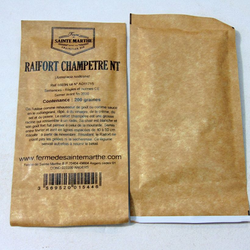 Ejemplo de ejemplar de Rábano rusticano no tratada - Ferme de Sainte Marthe saco de 200 semillas (2g) tal y como se entrega