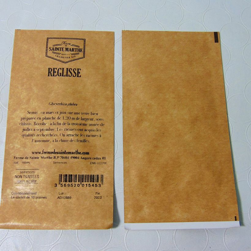 Ejemplo de ejemplar de Regalicia NT - Ferme de Sainte Marthe - Glycyrrhiza glabra saco de 10 semillas tal y como se entrega