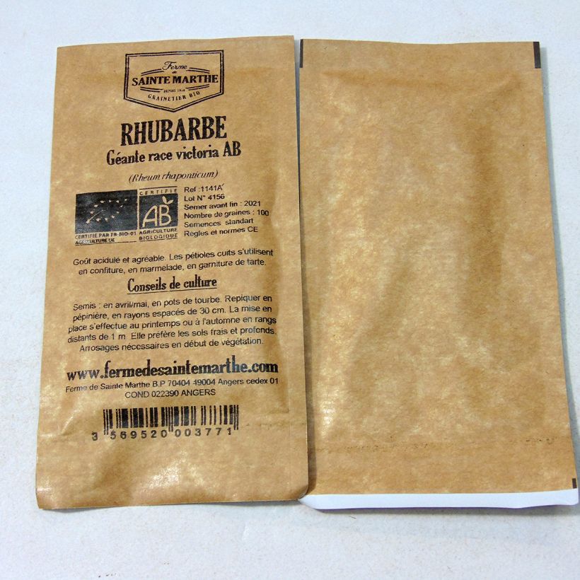 Ejemplo de ejemplar de Ruibarbo Victoria Bio - Ferme de Sainte Marthe saco de 100 semillas (1g) tal y como se entrega