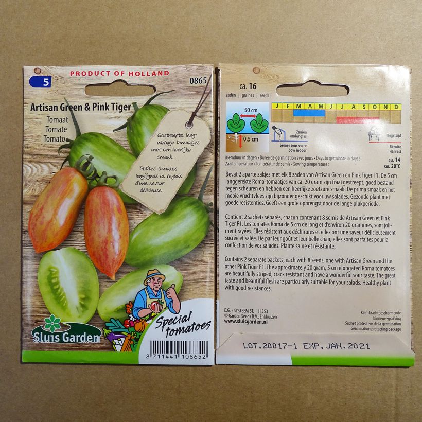 Ejemplo de ejemplar de Tomate Green Tiger - Pink Tiger saco de 16 semillas tal y como se entrega
