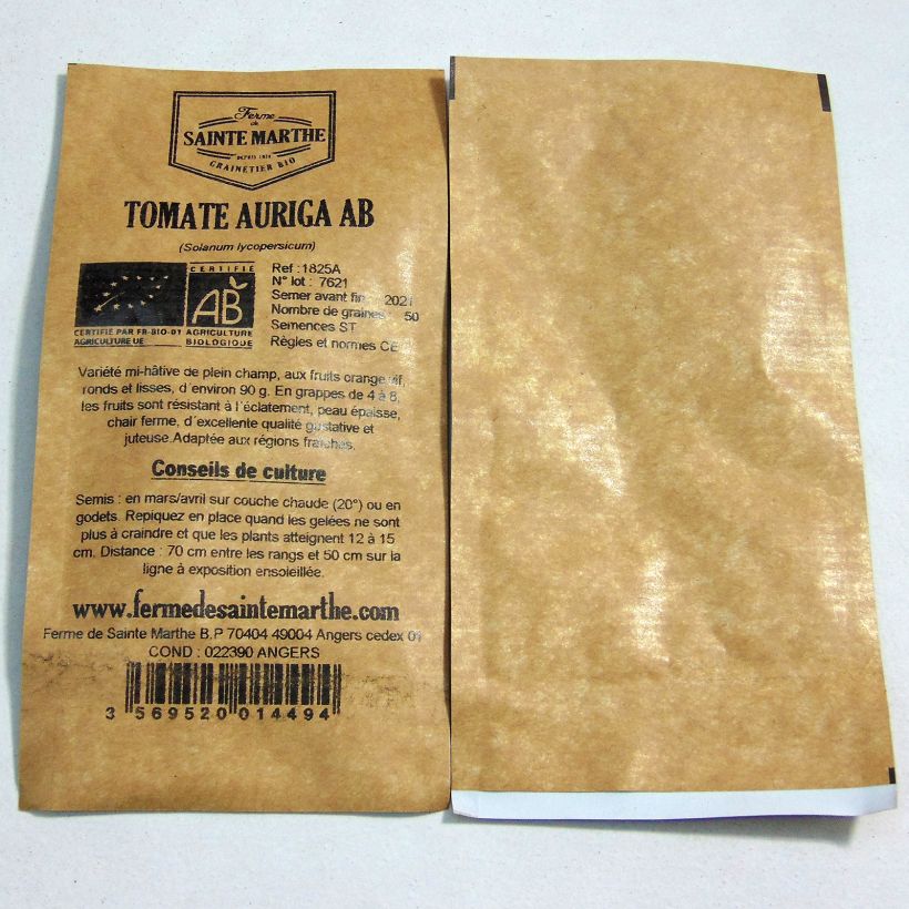 Ejemplo de ejemplar de Tomate Auriga saco de 50 semillas tal y como se entrega