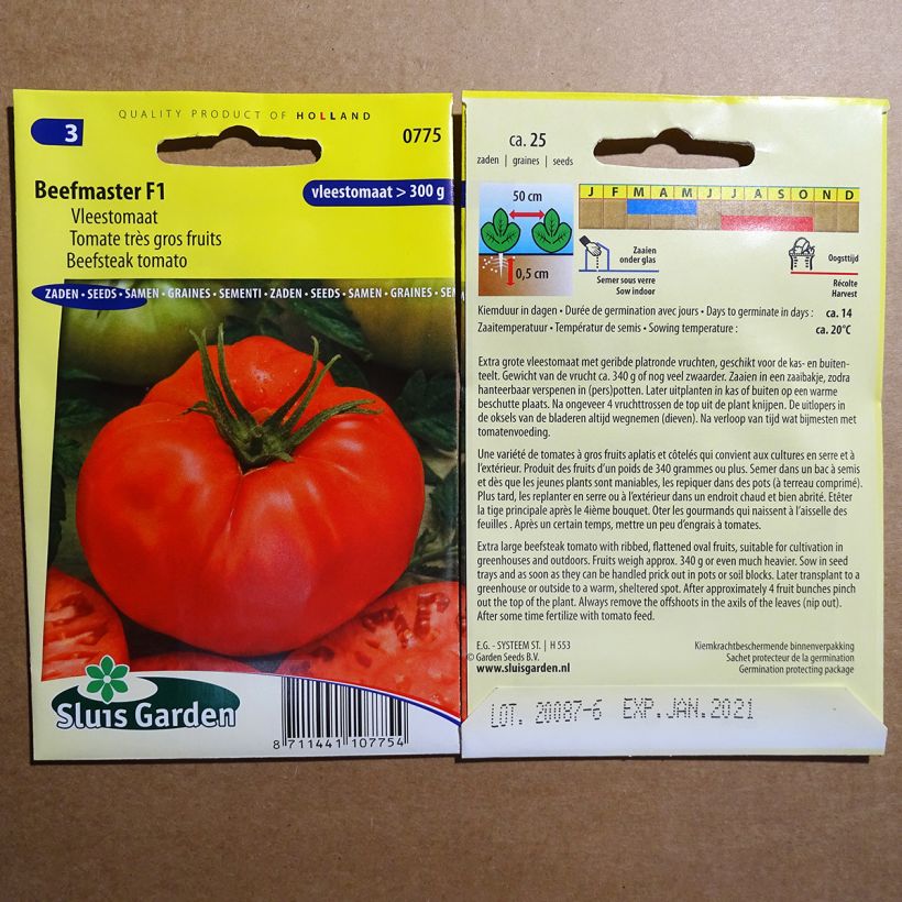 Ejemplo de ejemplar de Tomate Beefmaster F1 saco de 25 semillas tal y como se entrega