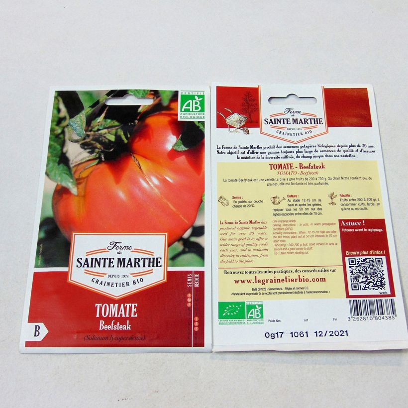 Ejemplo de ejemplar de Tomate Beefsteak Bio - Ferme de Sainte Marthe saco de 40 semillas tal y como se entrega