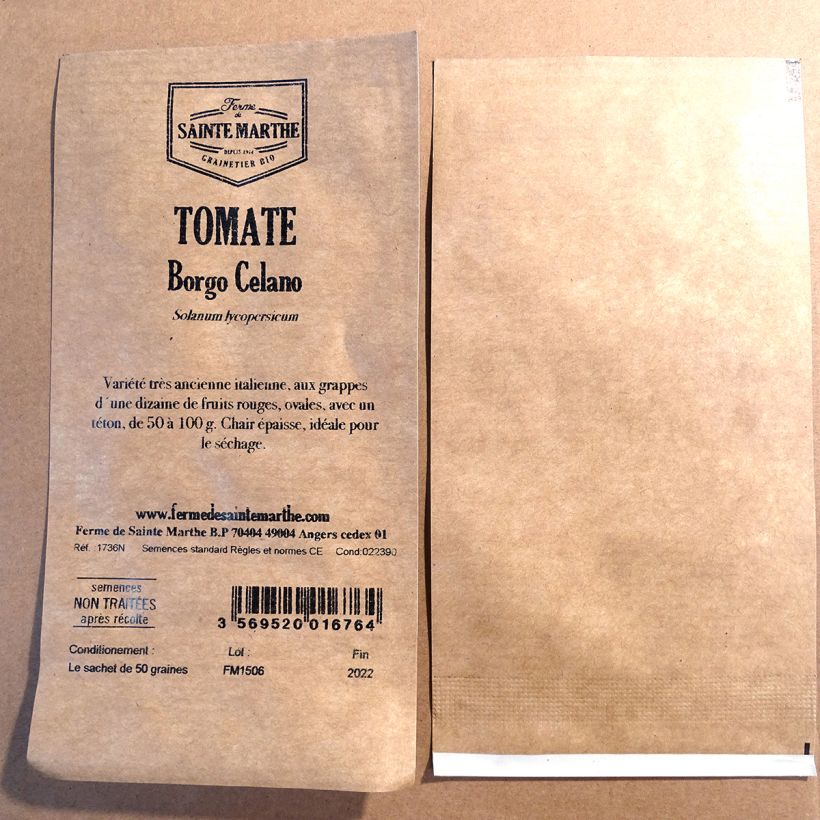 Ejemplo de ejemplar de Tomate Borgo Celano saco de 50 semillas tal y como se entrega