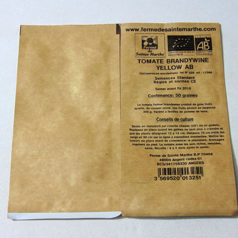 Ejemplo de ejemplar de Tomate Brandywine Yellow saco de 50 semillas tal y como se entrega