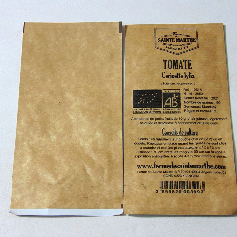 Ejemplo de ejemplar de Tomate cherri Cerisette Lylia saco de 50 semillas tal y como se entrega