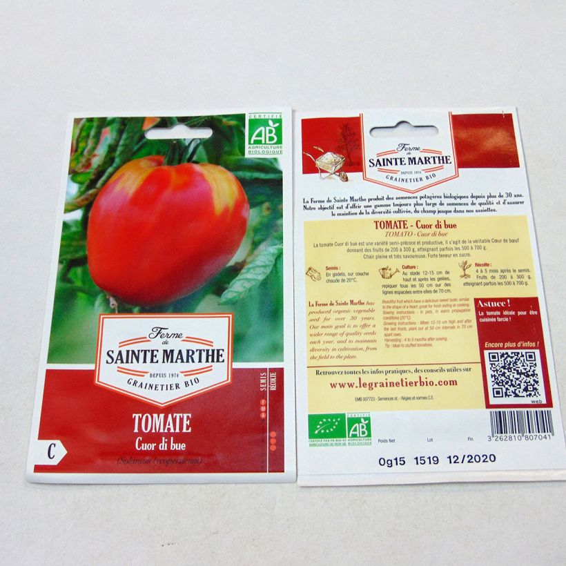 Ejemplo de ejemplar de Tomate Cuor Di Bue - Ferme de Sainte Marthe saco de 60 semillas tal y como se entrega