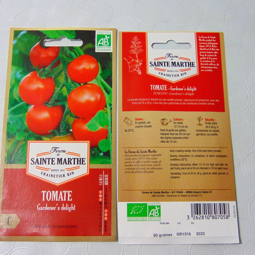 Ejemplo de ejemplar de Tomate Garderner's Delight saco de 60 semillas tal y como se entrega