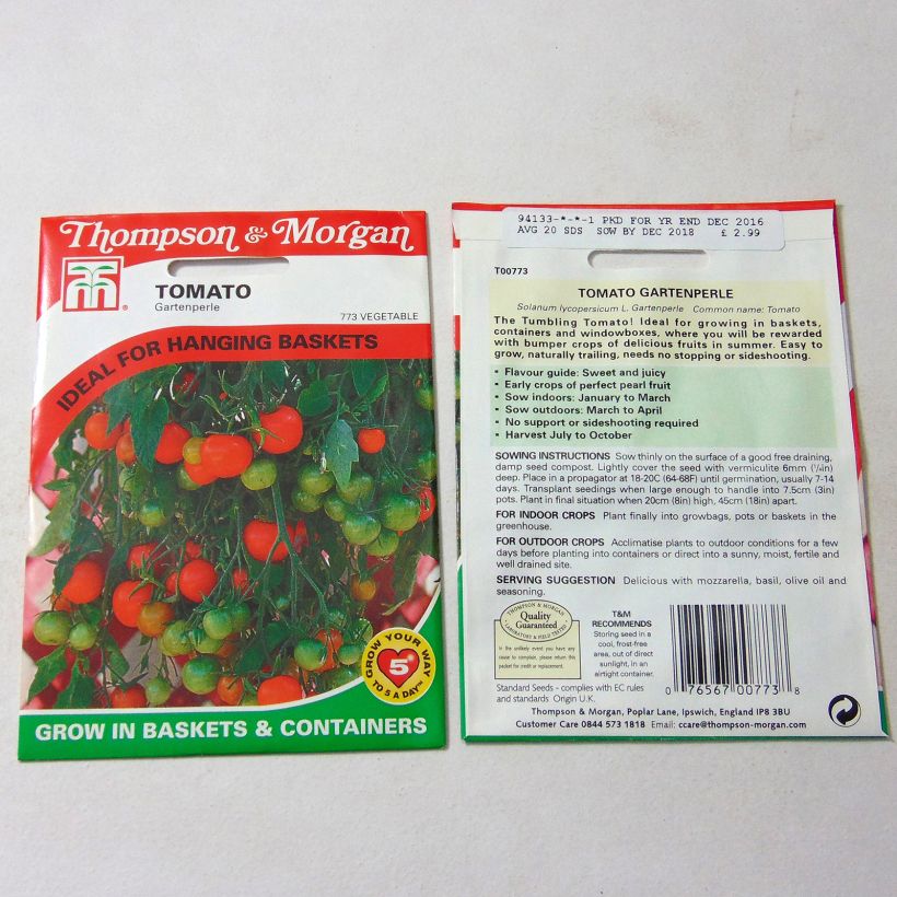 Ejemplo de ejemplar de Tomate cherri Gartenperle saco de 20 semillas tal y como se entrega