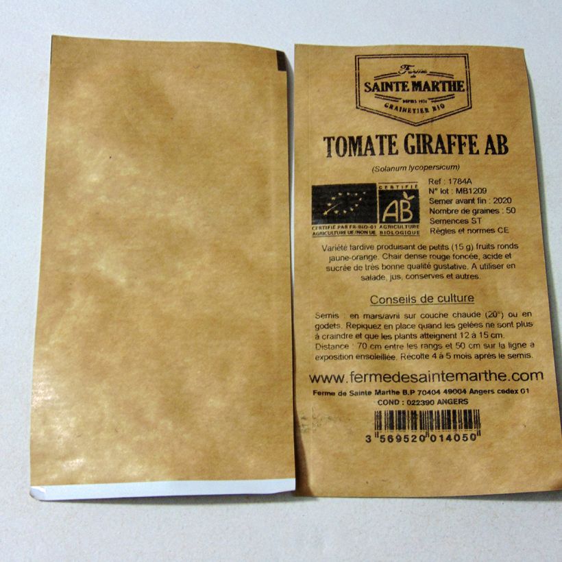 Ejemplo de ejemplar de Tomate Giraffe saco de 50 semillas tal y como se entrega
