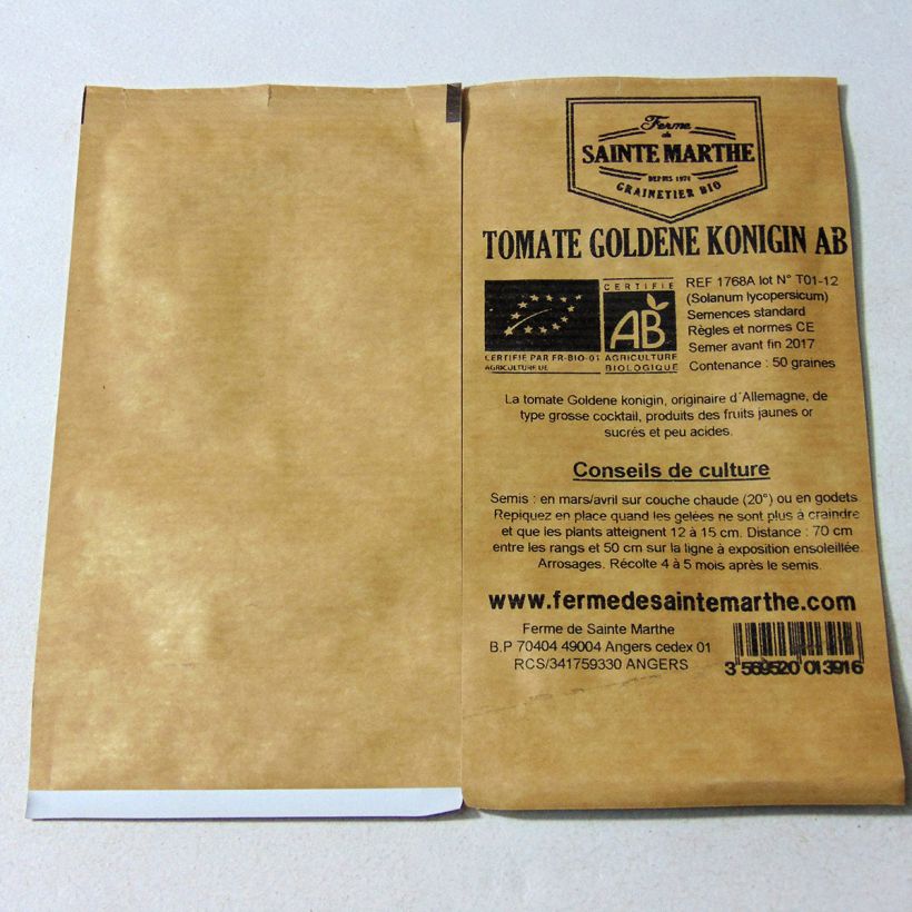 Ejemplo de ejemplar de Tomate Goldene Königin BIO saco de 50 semillas tal y como se entrega