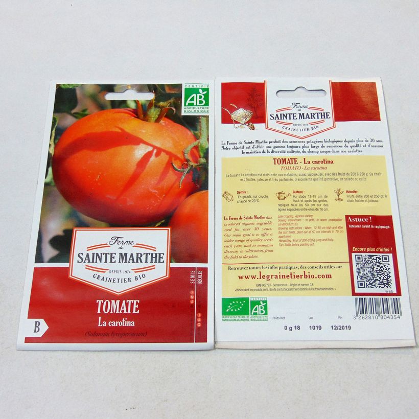Ejemplo de ejemplar de Tomate La Carotina Bio - Ferme de Sainte Marthe Graines tal y como se entrega