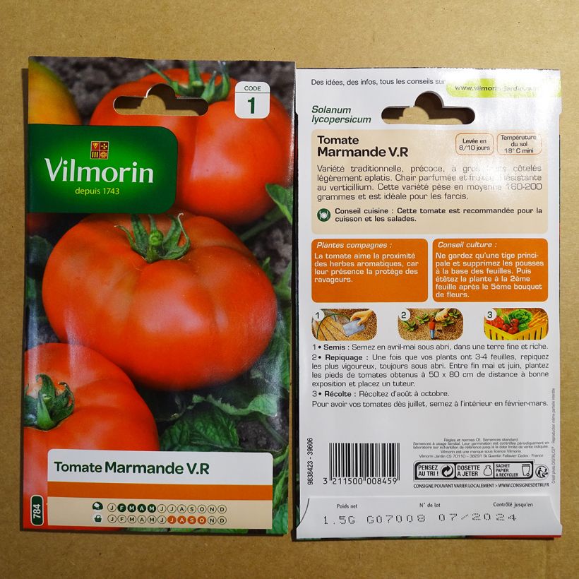 Ejemplo de ejemplar de Tomate Marmande - Vilmorin saco de 450 semillas (1.5g) tal y como se entrega
