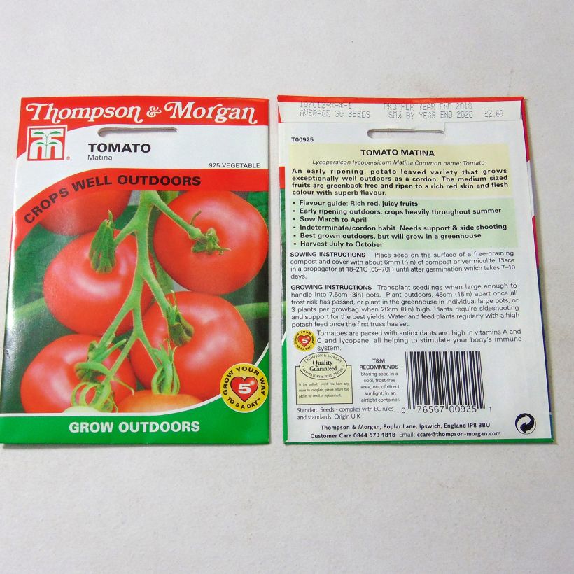 Ejemplo de ejemplar de Tomate Matina saco de 30 semillas tal y como se entrega