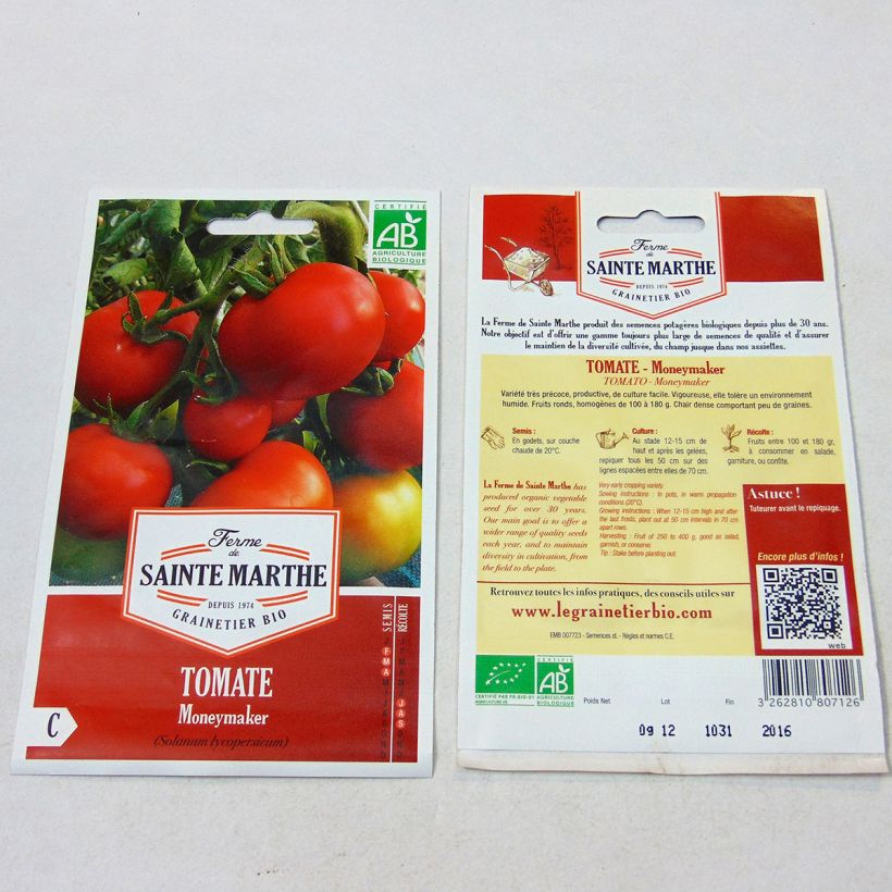 Ejemplo de ejemplar de Tomate Money Maker BIO saco de 40 semillas tal y como se entrega