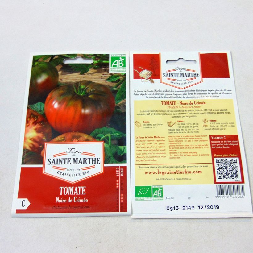 Ejemplo de ejemplar de Tomate Noire de Crimée Bio - Ferme de Sainte Marthe saco de 50 semillas tal y como se entrega