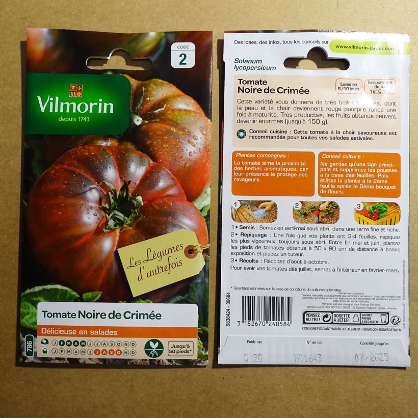 Ejemplo de ejemplar de Tomate Noire de Crimée - Vilmorin saco de 60 semillas (0.2g) tal y como se entrega