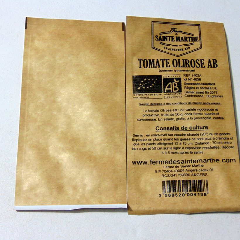 Ejemplo de ejemplar de Tomate Olirose saco de 50 semillas tal y como se entrega