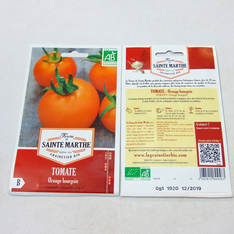 Ejemplo de ejemplar de Tomate Orange Bourgoin saco de 40 semillas tal y como se entrega
