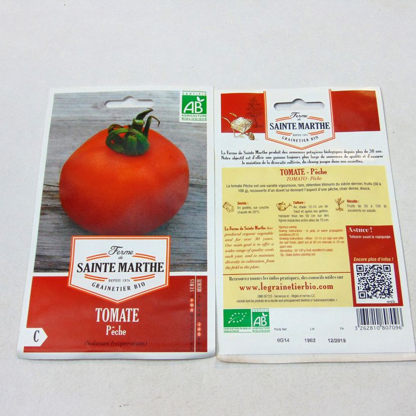 Ejemplo de ejemplar de Tomate Pêche Bio – Ferme de Sainte Marthe Graines tal y como se entrega
