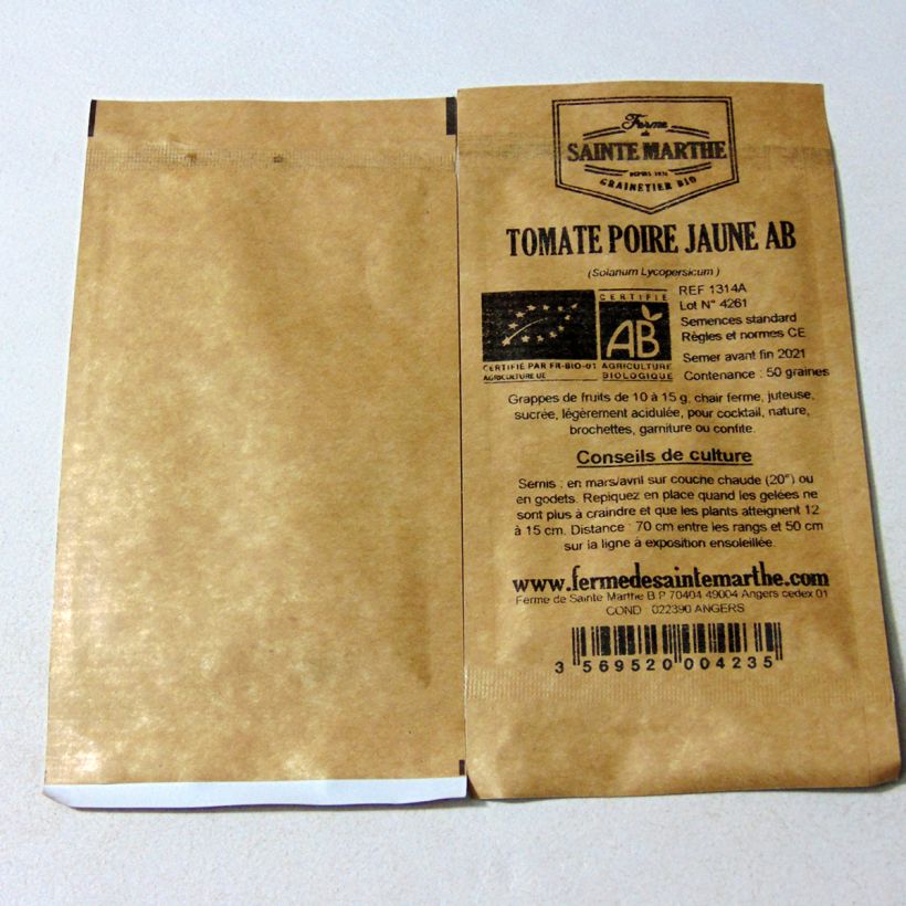 Ejemplo de ejemplar de Tomate Poire jaune Bio - Ferme de Sainte Marthe saco de 50 semillas tal y como se entrega