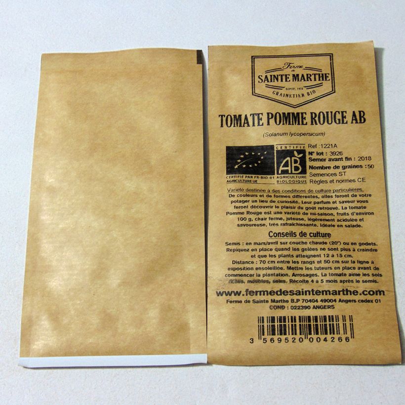 Ejemplo de ejemplar de Tomate Pomme Rojo saco de 50 semillas tal y como se entrega