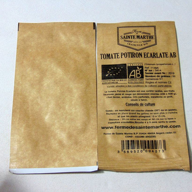 Ejemplo de ejemplar de Tomate Potiron écarlate Bio - Ferme de Sainte Marthe Graines tal y como se entrega
