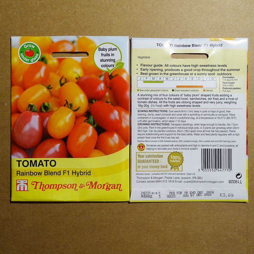 Ejemplo de ejemplar de Tomate Rainbow Blend saco de 8 semillas tal y como se entrega