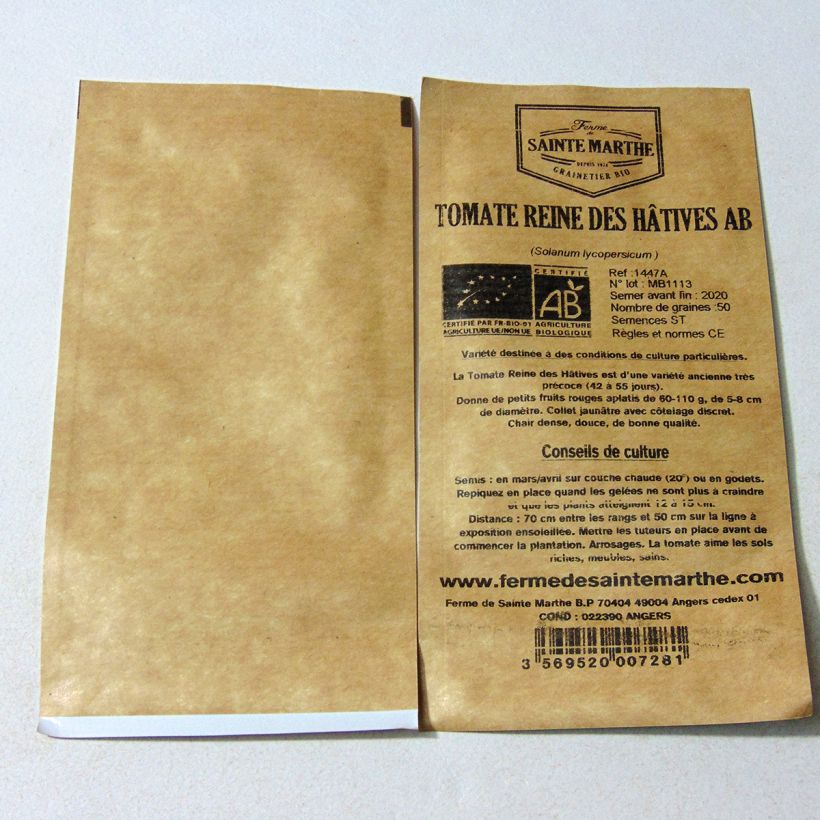 Ejemplo de ejemplar de Tomate Reine des hâtives saco de 50 semillas tal y como se entrega