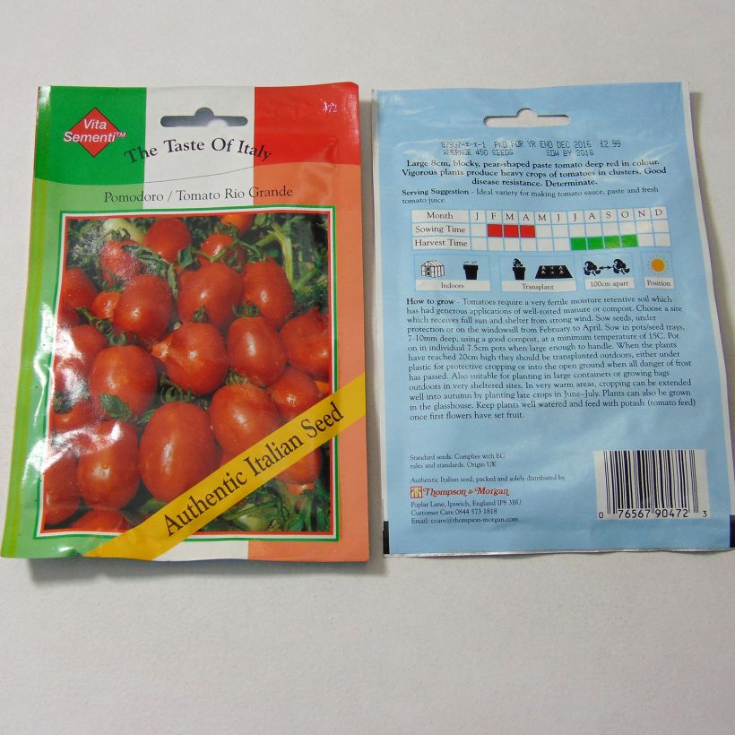 Ejemplo de ejemplar de Tomate Rio Grande saco de 450 semillas tal y como se entrega