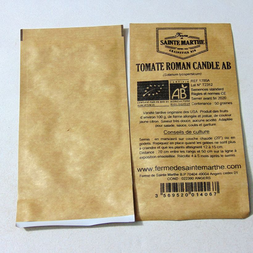 Ejemplo de ejemplar de Tomate Roman Candle saco de 50 semillas tal y como se entrega