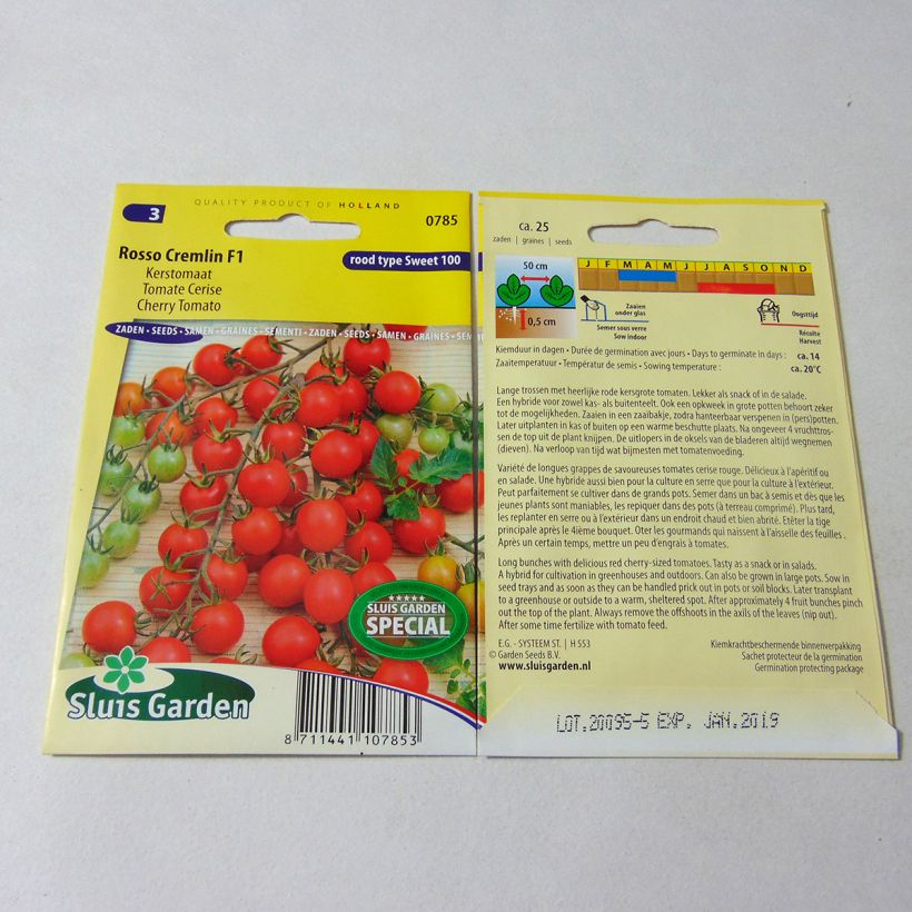 Ejemplo de ejemplar de Tomate cherri Rosso Cremlin saco de 25 semillas tal y como se entrega