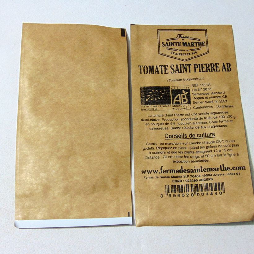 Ejemplo de ejemplar de Tomate Saint Pierre BIO saco de 50 semillas tal y como se entrega