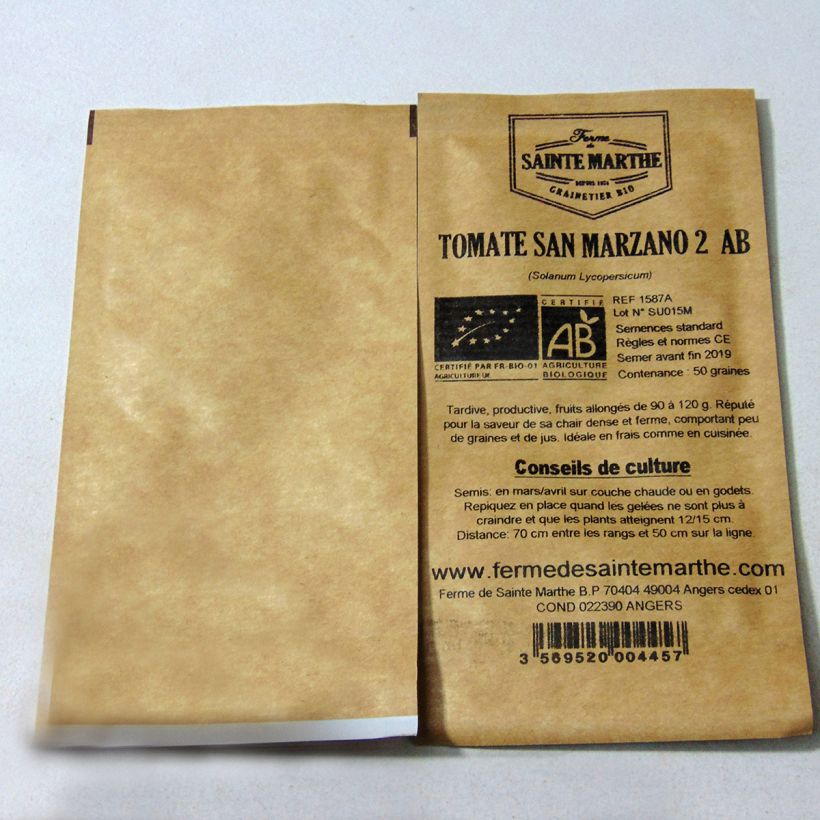 Ejemplo de ejemplar de Tomate San Marzano 2 saco de 50 semillas tal y como se entrega
