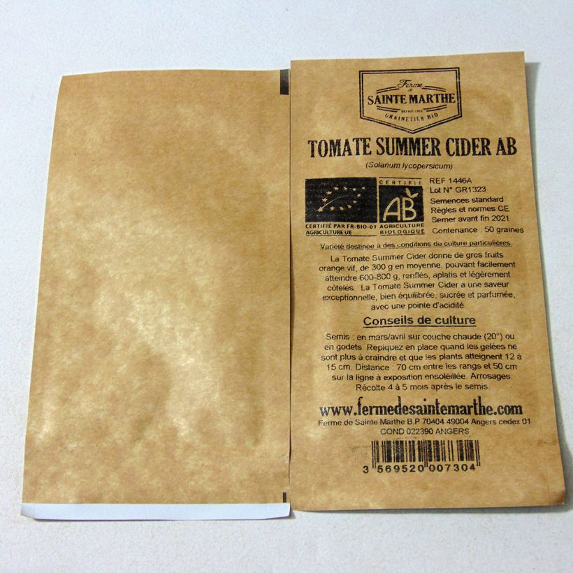 Ejemplo de ejemplar de Tomate Summer Cider saco de 50 semillas tal y como se entrega