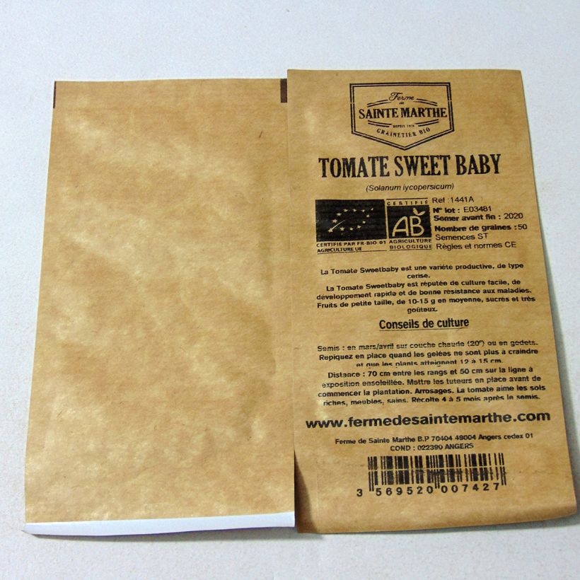 Ejemplo de ejemplar de Tomate cherri Sweetbaby Bio - Ferme de Sainte Marthe saco de 50 semillas tal y como se entrega