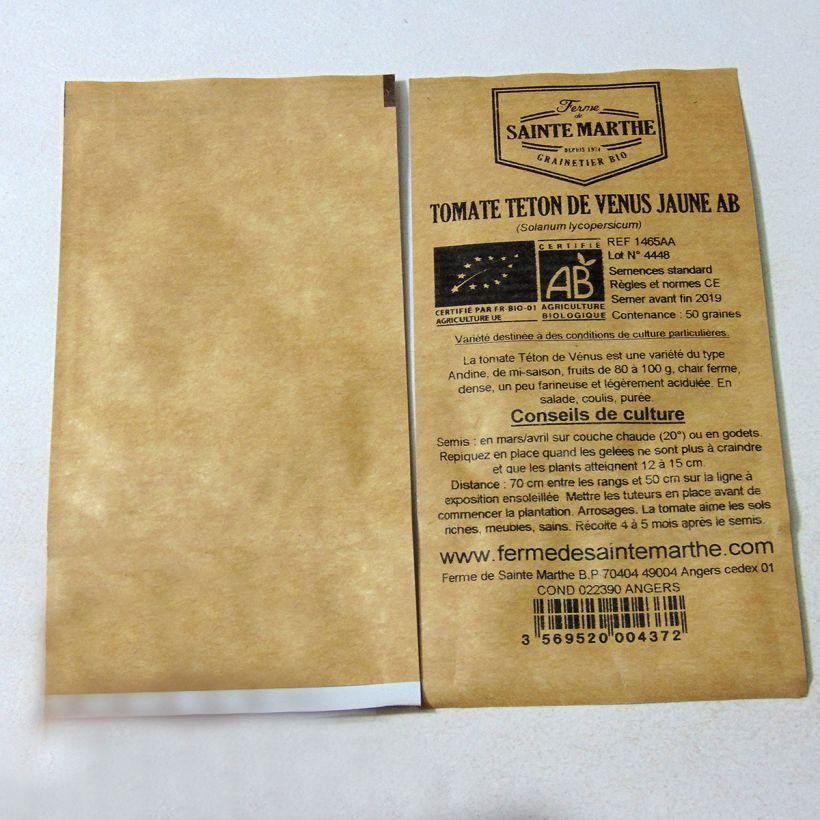 Ejemplo de ejemplar de Tomate Tetón de Venus amarillo saco de 50 semillas tal y como se entrega