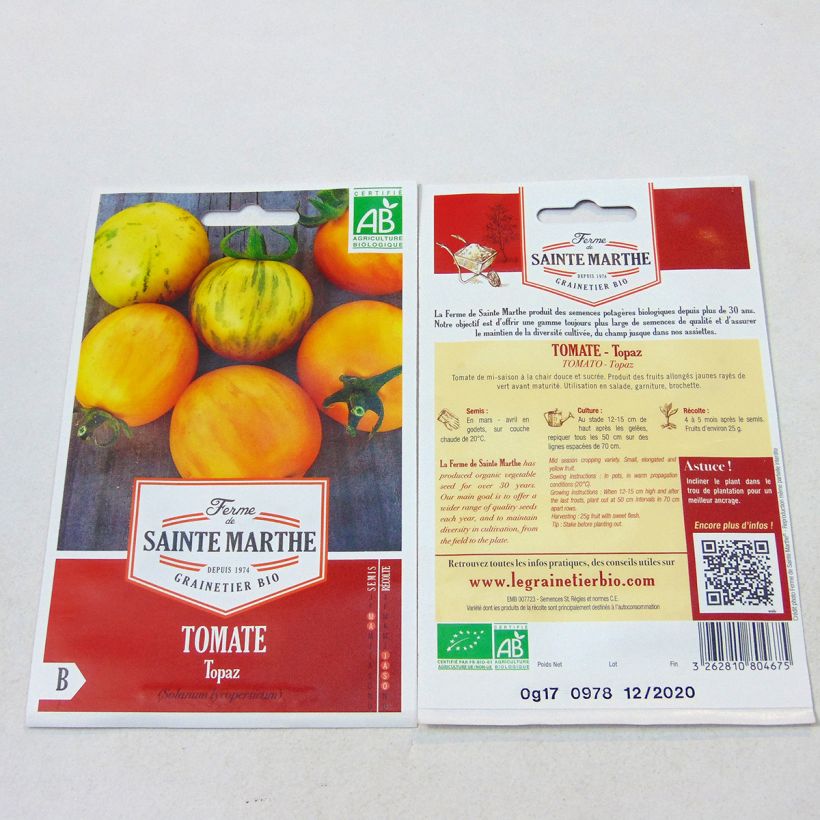 Ejemplo de ejemplar de Tomate Topaz saco de 50 semillas tal y como se entrega