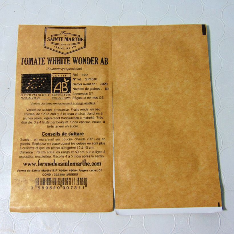 Ejemplo de ejemplar de Tomate White Wonder saco de 50 semillas tal y como se entrega