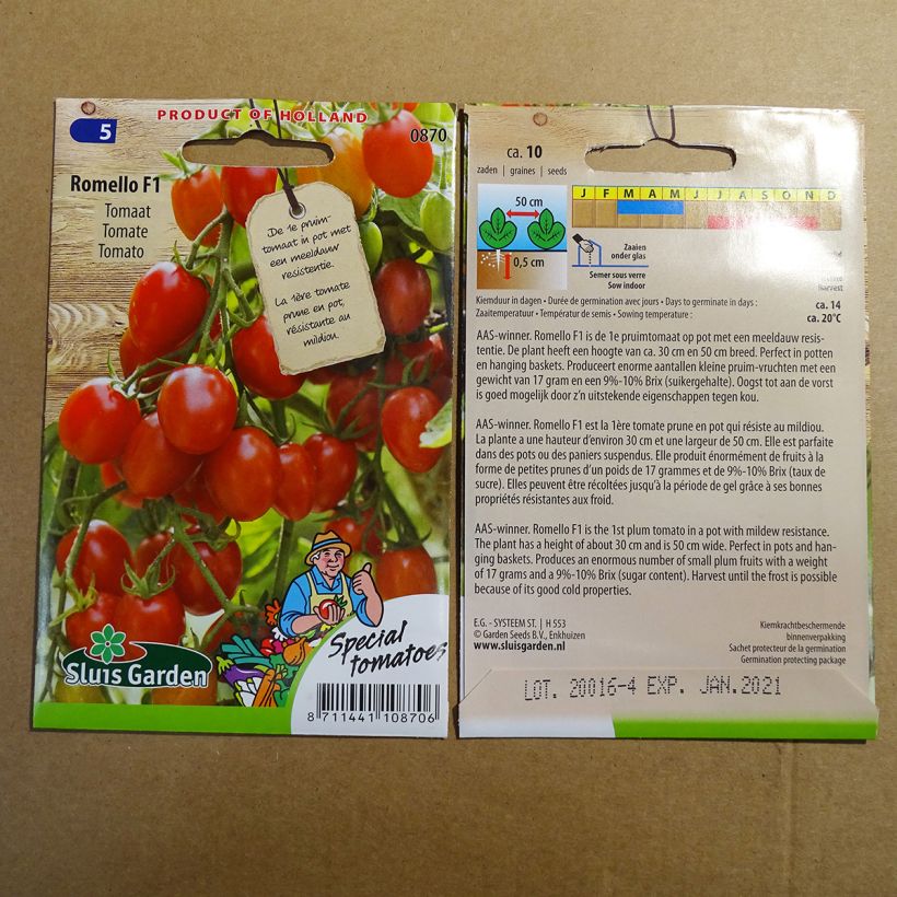 Ejemplo de ejemplar de Tomate cherri Romello F1 saco de 10 semillas tal y como se entrega