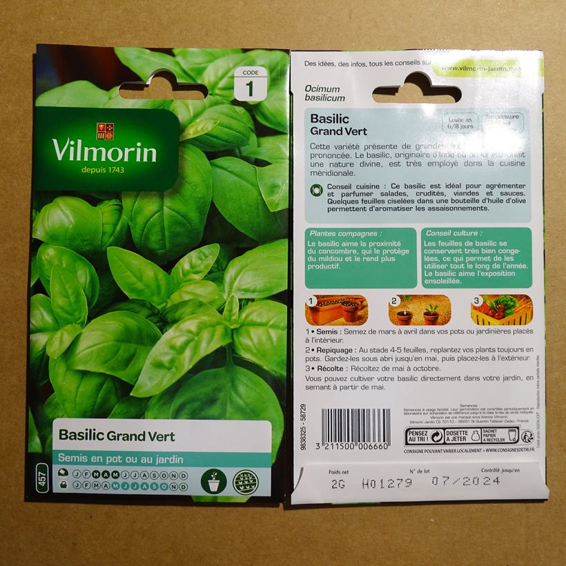 Ejemplo de ejemplar de Albahaca Grand Vert - Vilmorin saco de 1600 semillas (2g) tal y como se entrega