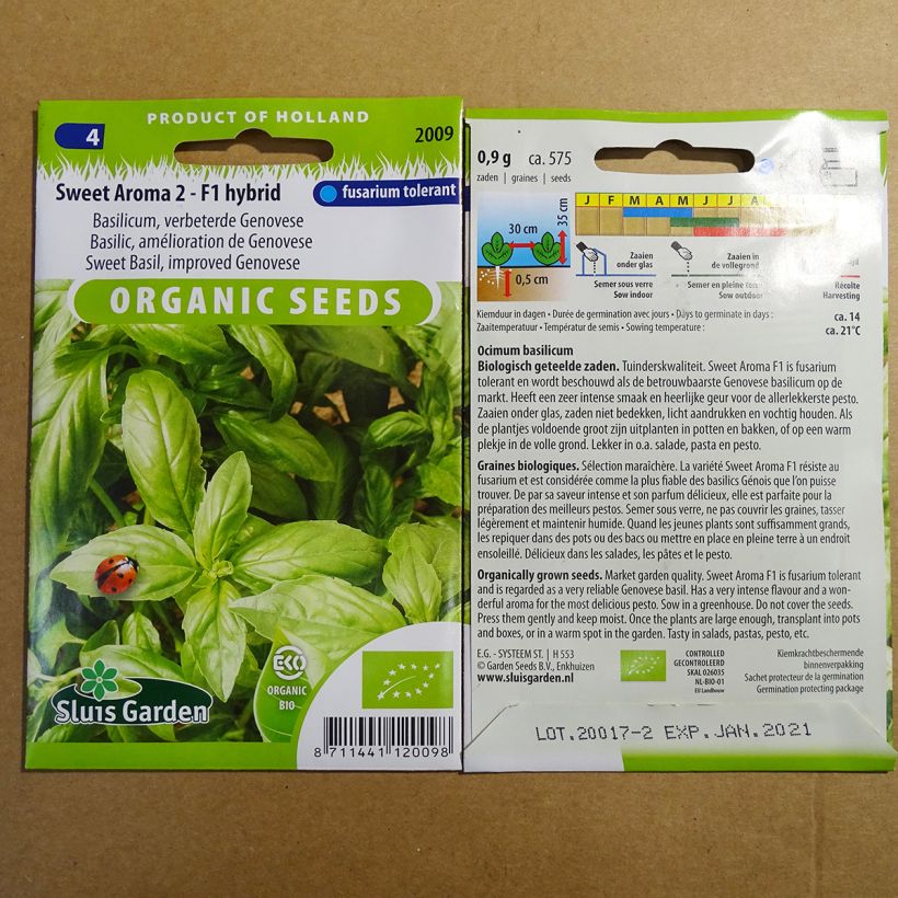 Ejemplo de ejemplar de Albahaca Sweet Aroma F1 Bio saco de 575 semillas (0.9g) tal y como se entrega
