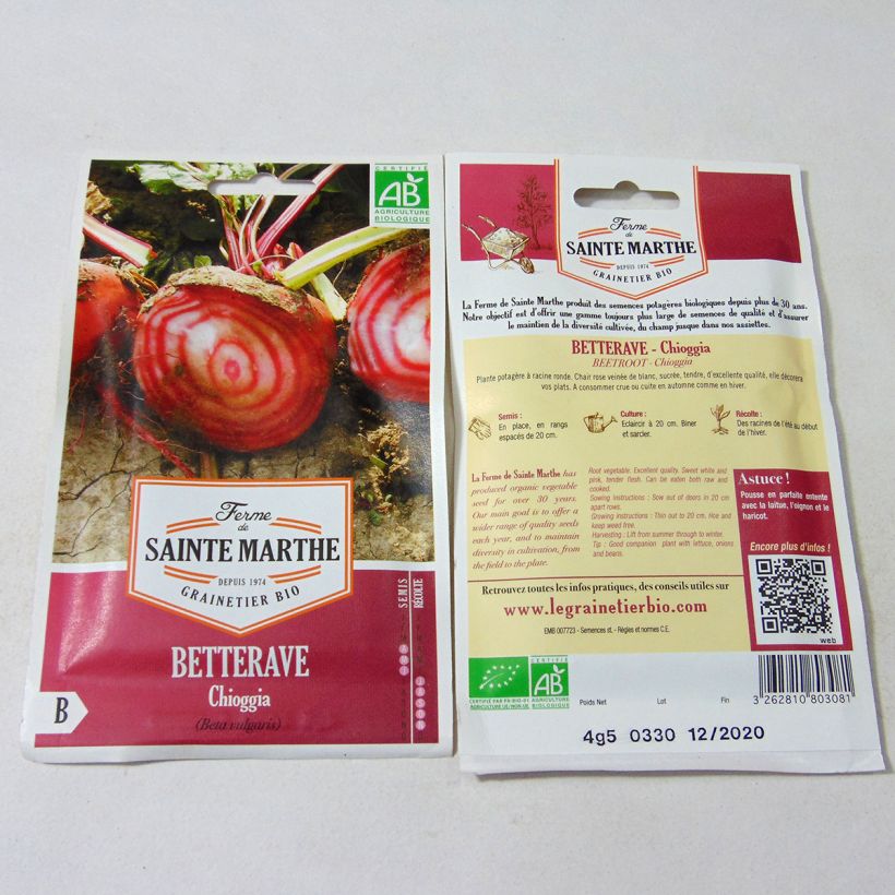 Ejemplo de ejemplar de Remolacha de mesa Chioggia Bio saco de 300 semillas (4.5g) tal y como se entrega