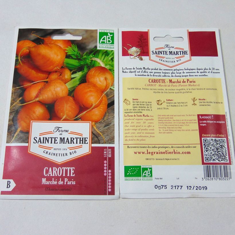 Ejemplo de ejemplar de Zanahoria Marché de Paris Bio - Ferme de Sainte Marthe saco de 1500 semillas tal y como se entrega