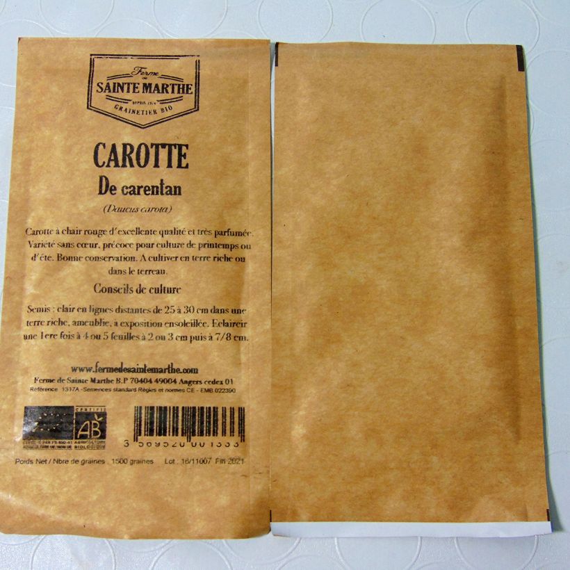 Ejemplo de ejemplar de Zanahoria Carentan saco de 500 semillas (1g) tal y como se entrega