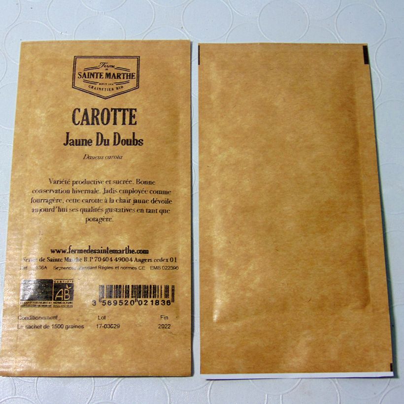 Ejemplo de ejemplar de Zanahoria jaune du Doubs saco de 1500 semillas tal y como se entrega
